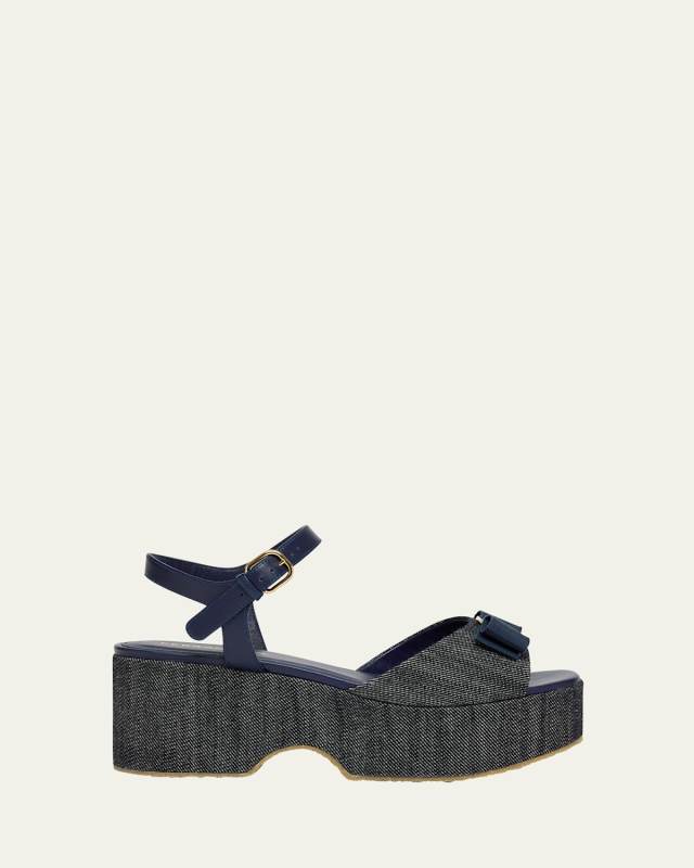 Selna Denim Bow Platform Sandals